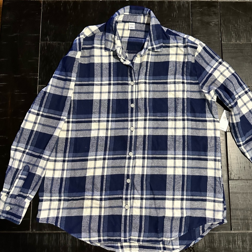 Old Navy navy and white flannel